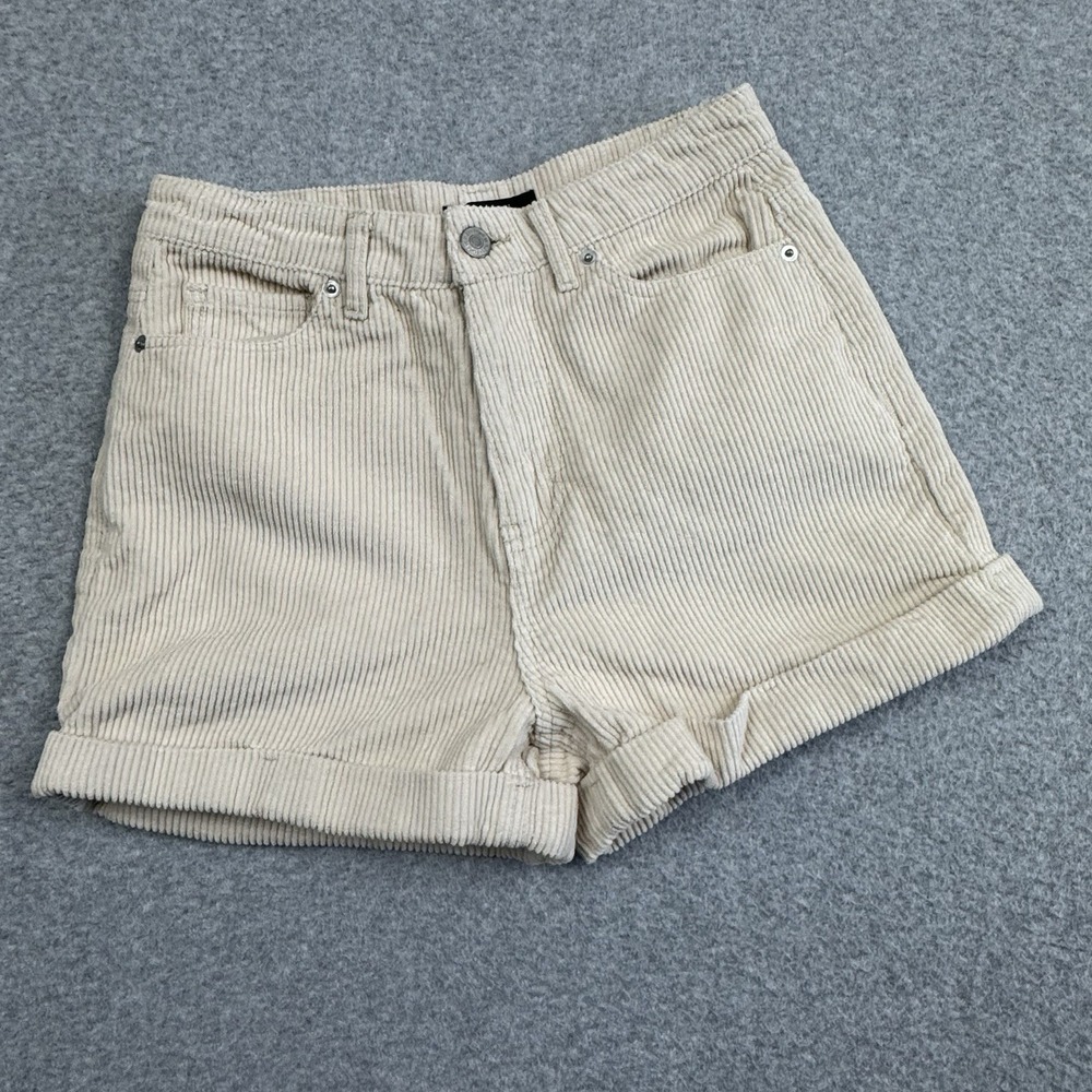 Forever 21 Flat Front Cuffed Corduroy Shorts Womens Small 100% Cotton Beige Boho